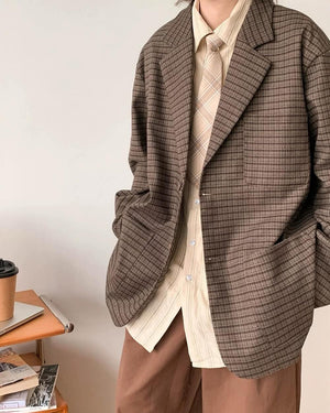 VILZSTUDIOS Chic oversized blazer with plaid pattern and classic lapel