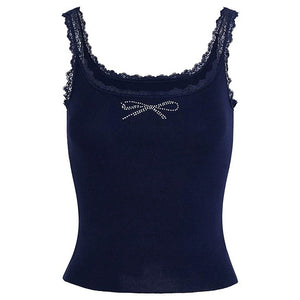 VILZSTUDIOS Stylish rhinestone bow tank top