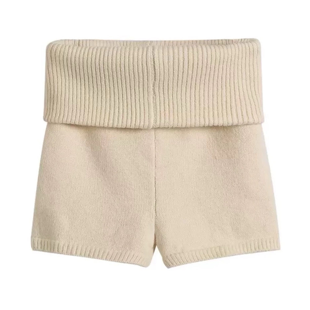 VILZSTUDIOS Stylish ribbed knit shorts with foldover waistband