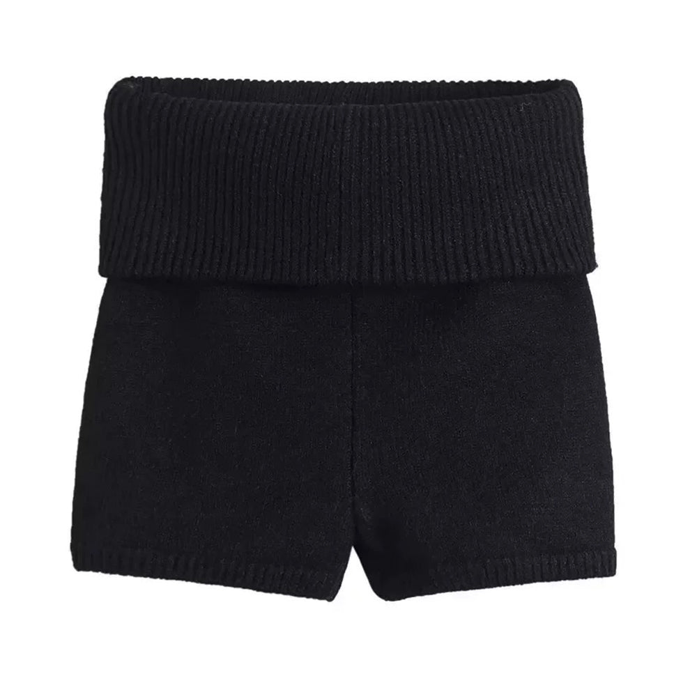 VILZSTUDIOS Stylish ribbed knit shorts with foldover waistband