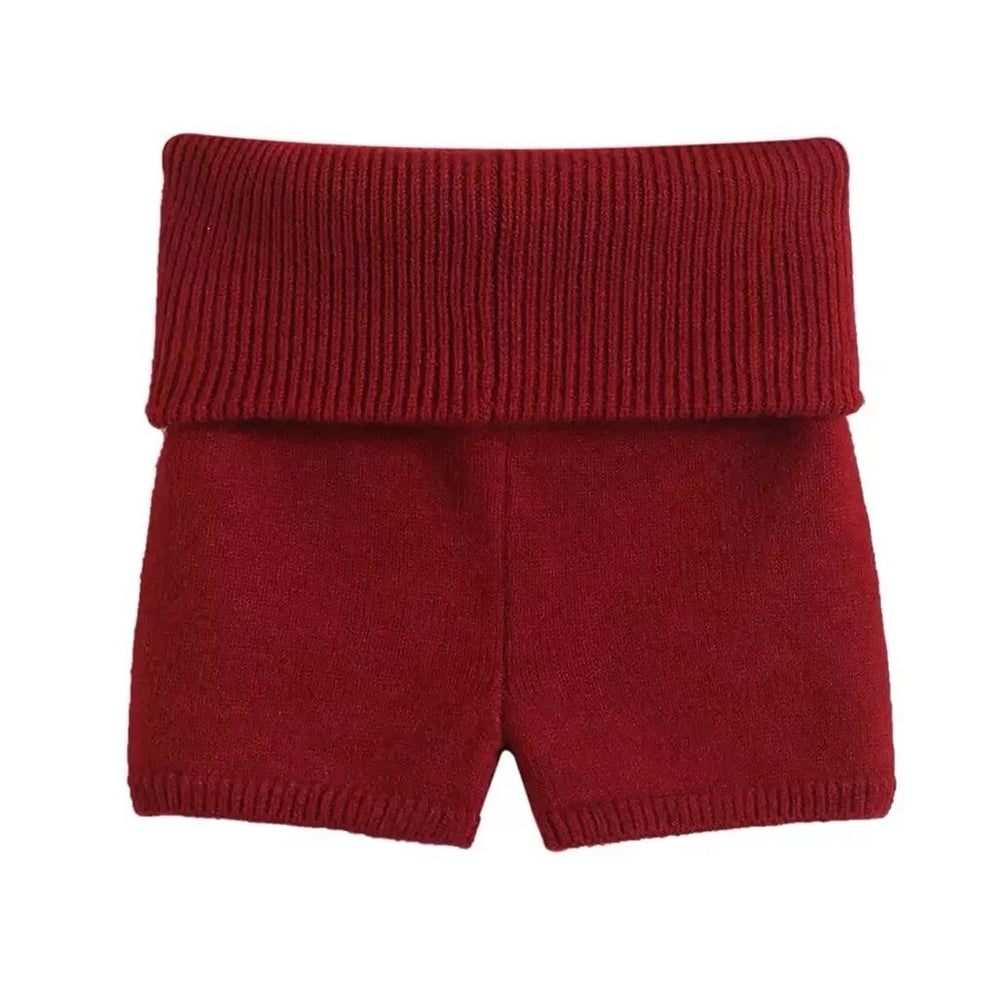VILZSTUDIOS Stylish ribbed knit shorts with foldover waistband