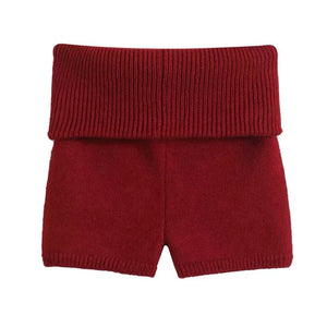 VILZSTUDIOS Stylish ribbed knit shorts with foldover waistband