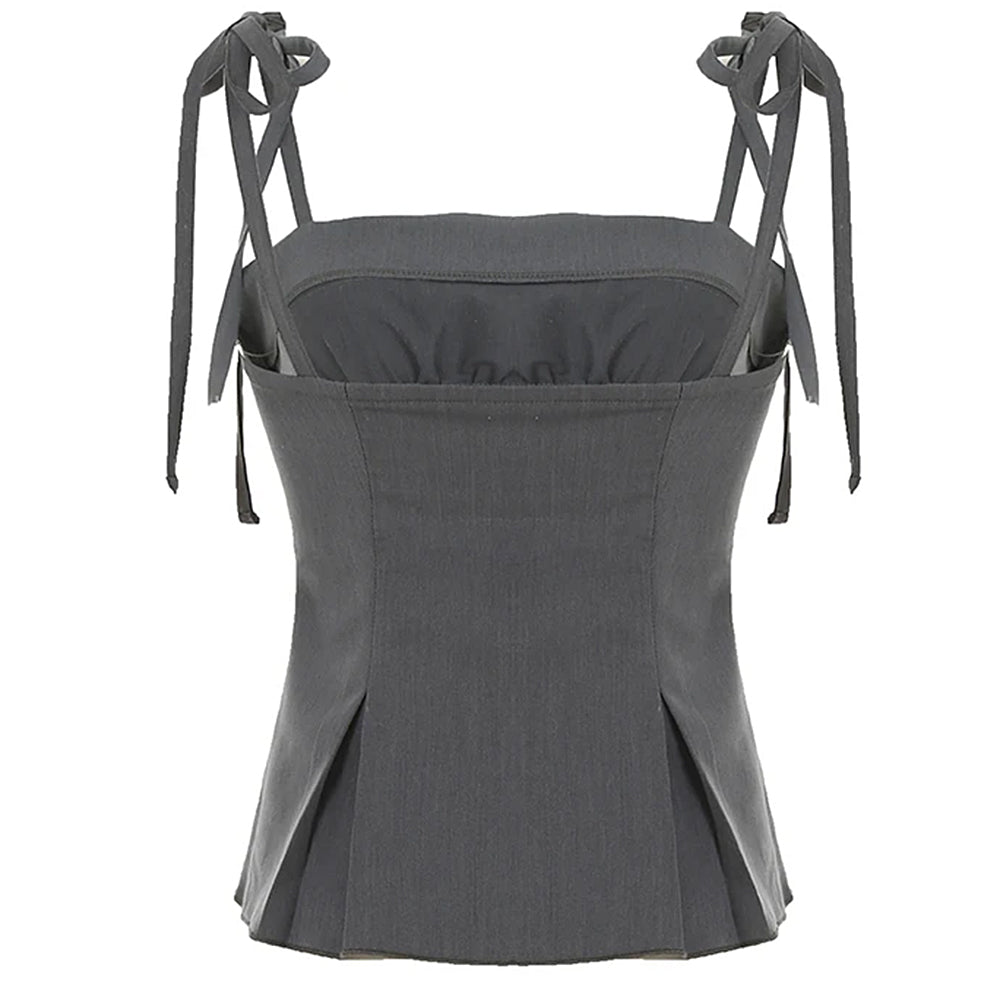 VILZSTUDIOS Stylish ruched bow tie top with lace details