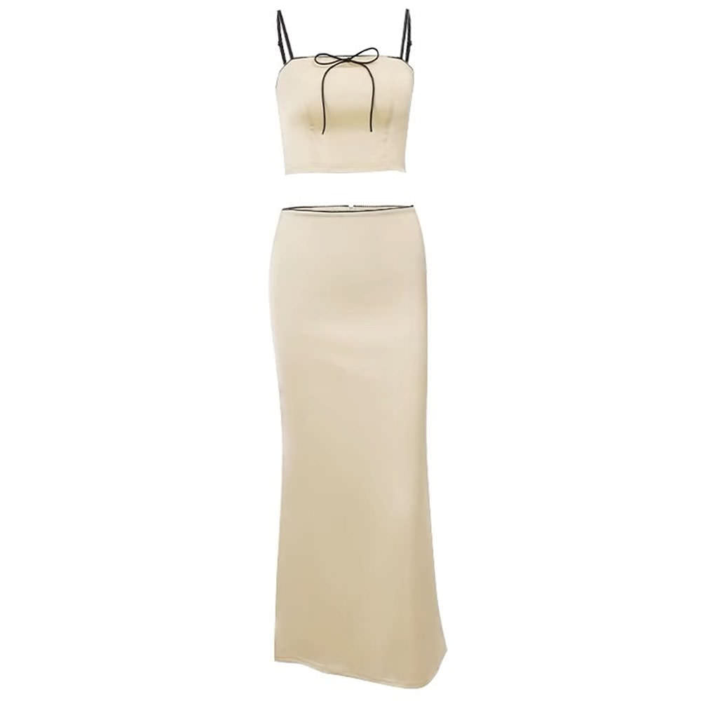 VILZSTUDIOS Satin top and maxi skirt set for summer fashion