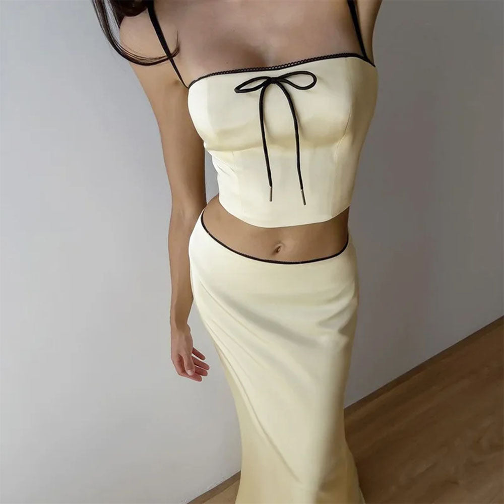 VILZSTUDIOS Satin top and maxi skirt set for summer fashion
