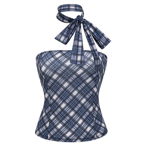 VILZSTUDIOS Stylish plaid top with scarf neck design