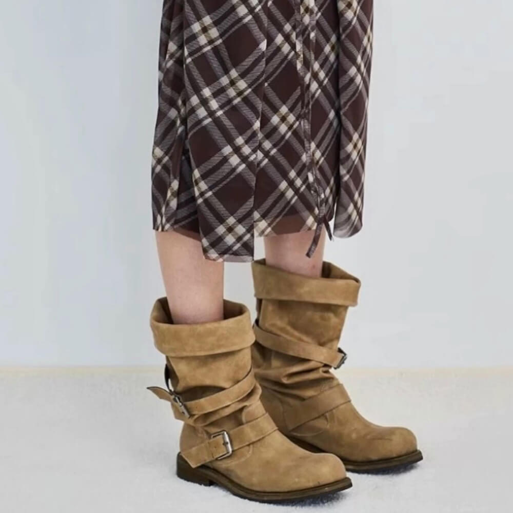 VILZSTUDIOS Chic slouch mid-calf buckle boots for trendy footwear