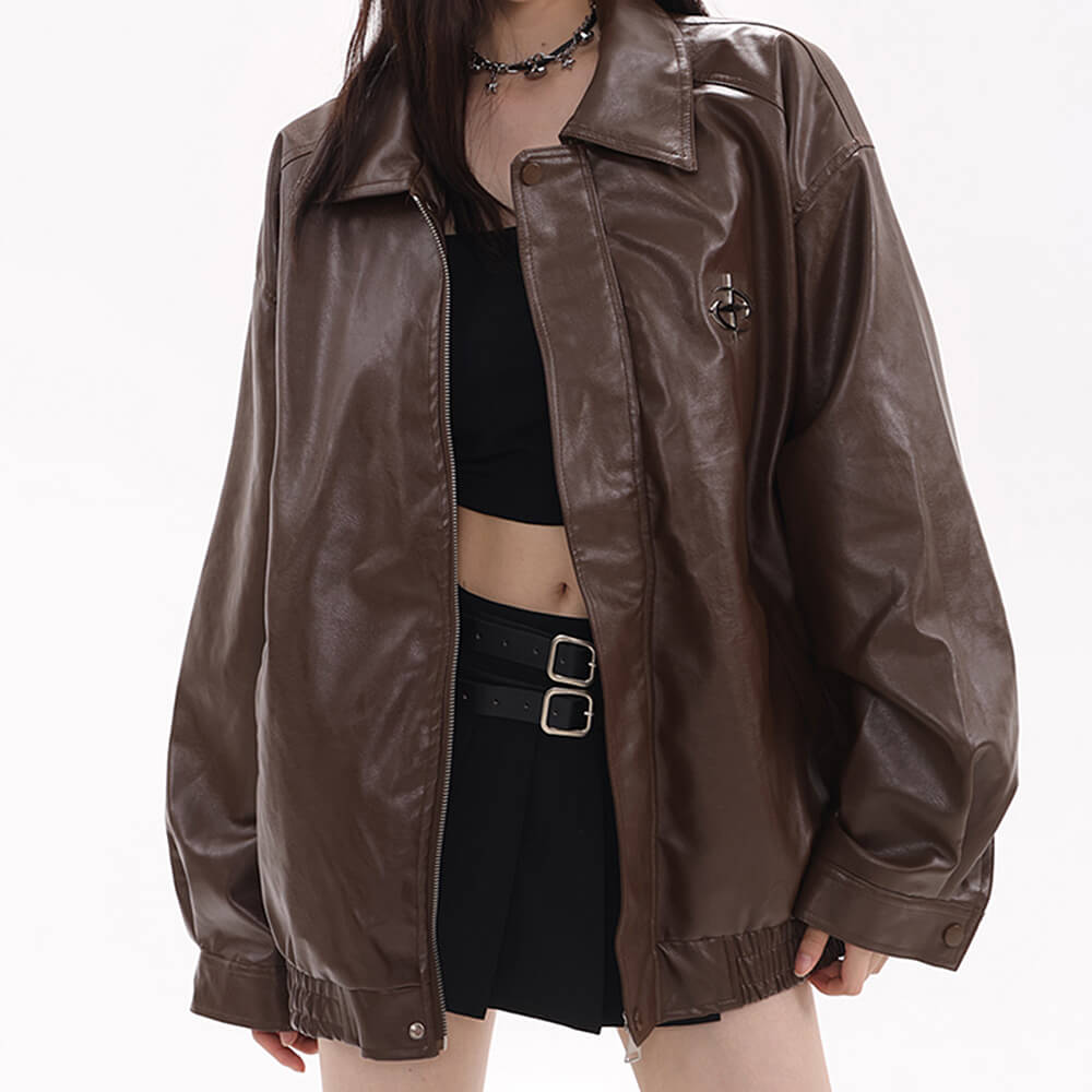 VILZSTUDIOS Chic Star Bomber Vegan Leather Jacket product image