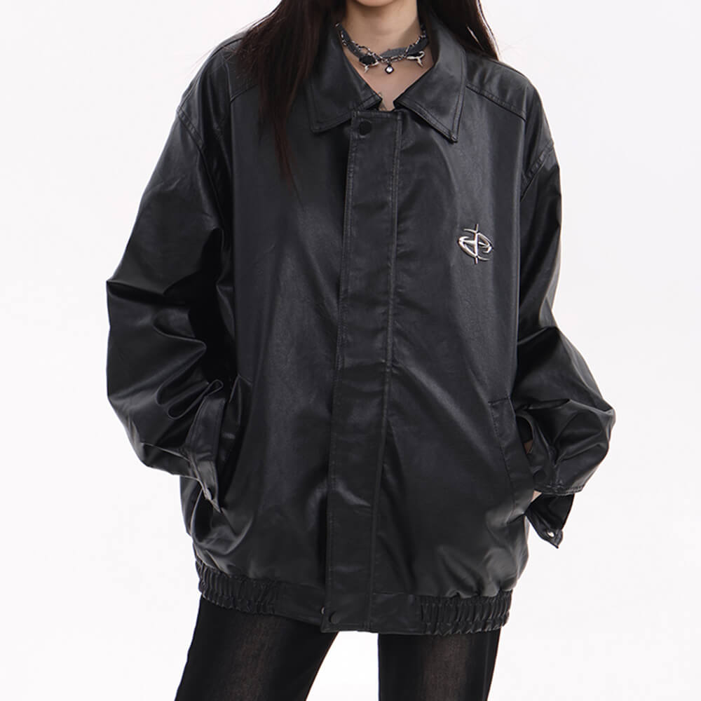 VILZSTUDIOS Chic Star Bomber Vegan Leather Jacket product image