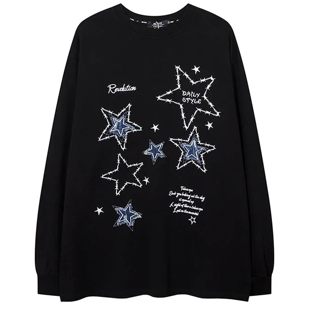 VILZSTUDIOS Stylish pullover sweatshirt with star patches