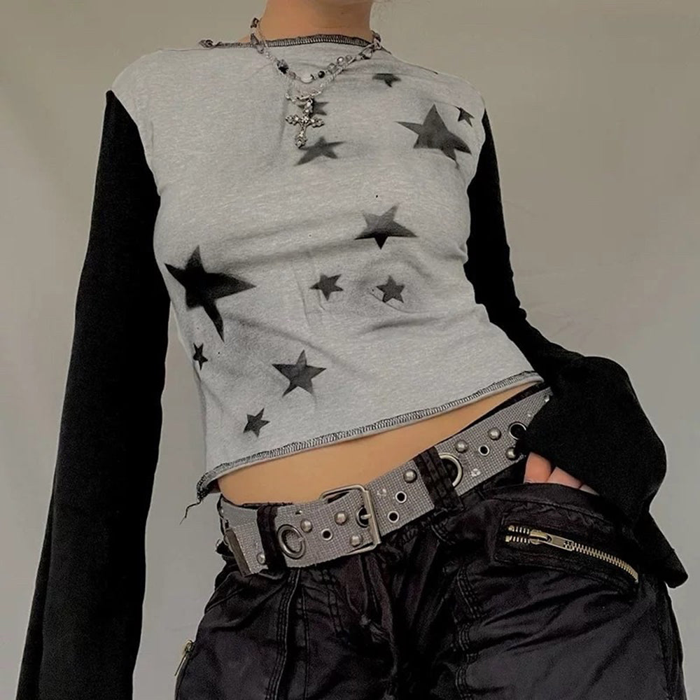 VILZSTUDIOS Stylish raglan top with star graphics and long sleeves