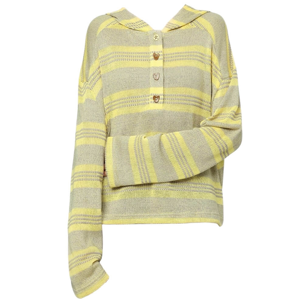VILZSTUDIOS Chic striped heart button hoodie