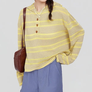 VILZSTUDIOS Chic striped heart button hoodie