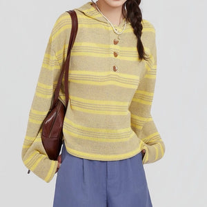 VILZSTUDIOS Chic striped heart button hoodie
