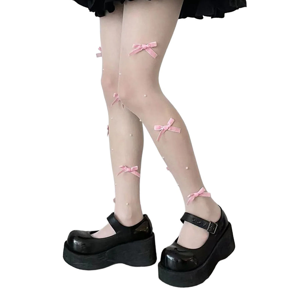 VILZSTUDIOS Stylish coquette aesthetic velvet bow tights