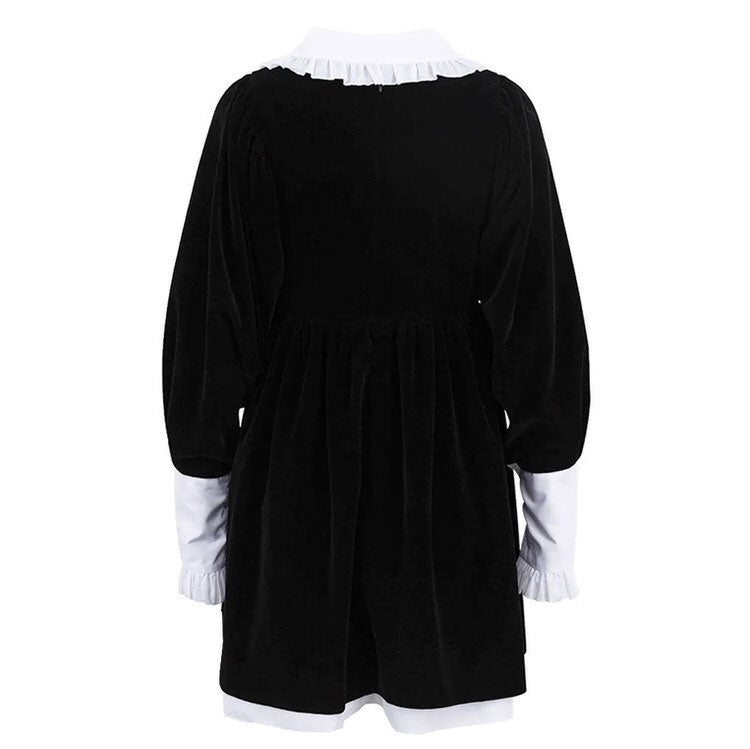 VILZSTUDIOS Chic velvet collar mini dress with puff sleeves