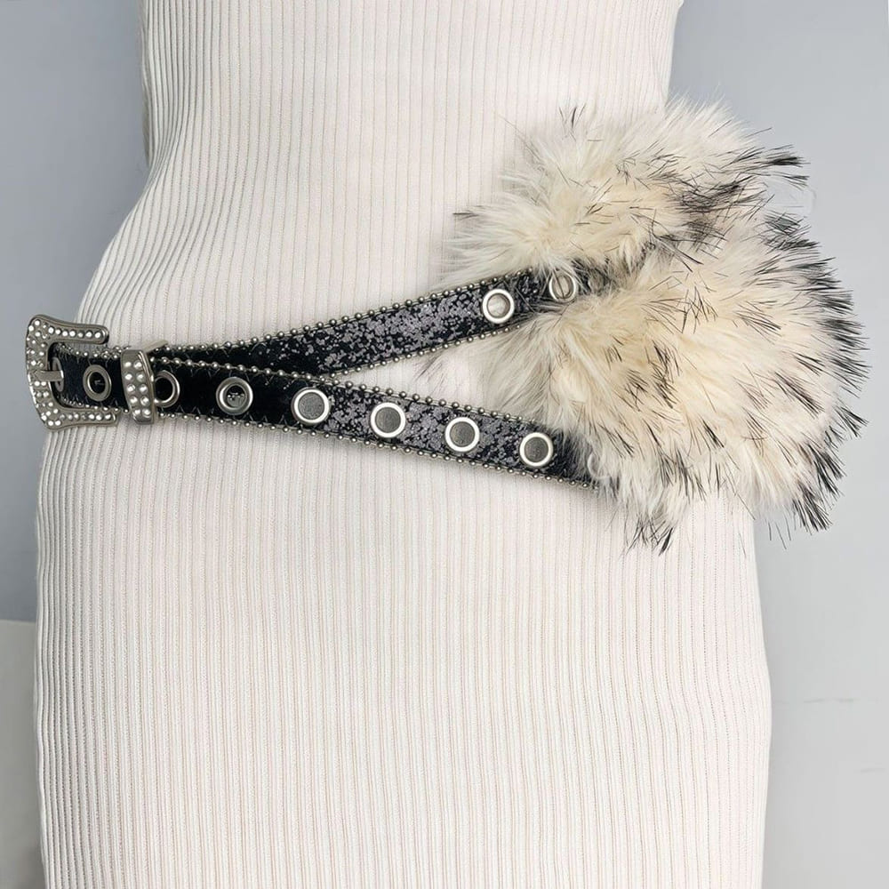 VILZSTUDIOS Stylish oversized fur belt in black, white, and brown