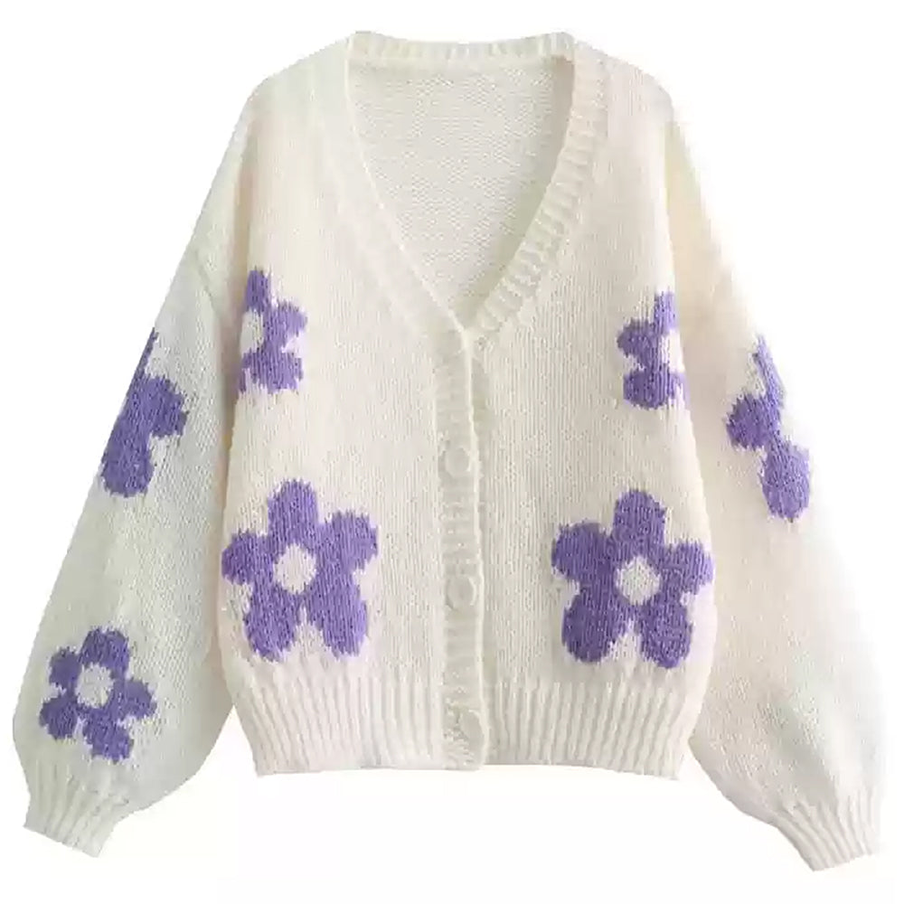 VILZSTUDIOS Oversized knit cardigan with floral design