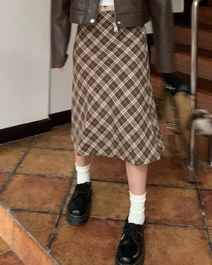 VILZSTUDIOS Plaid A-line midi skirt for trendy fashion
