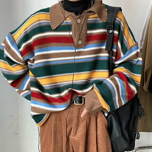 VILZSTUDIOS Stylish striped collar knit sweater for casual wear