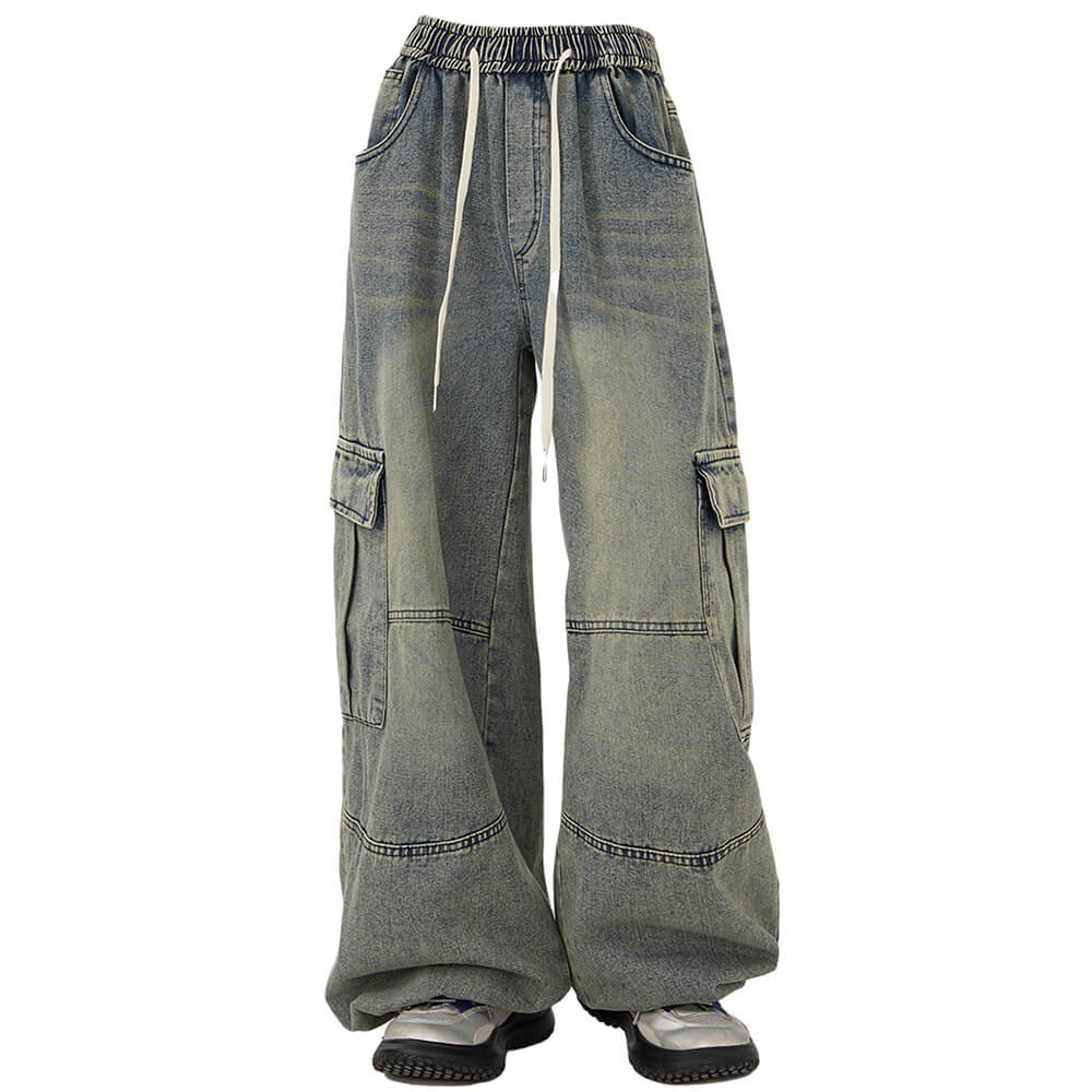 VILZSTUDIOS Wide leg cargo pants with denim texture