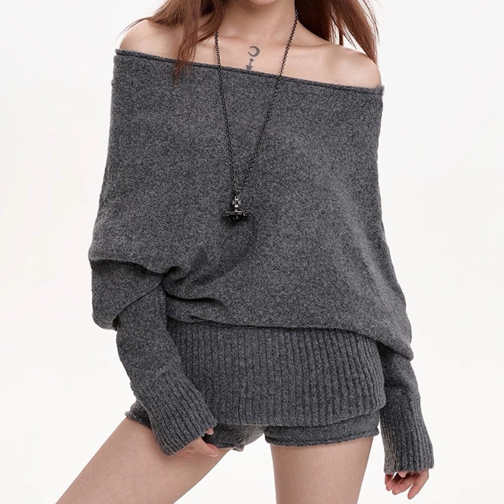 VILZSTUDIOS Fashionable off-shoulder loose sweater for casual wear