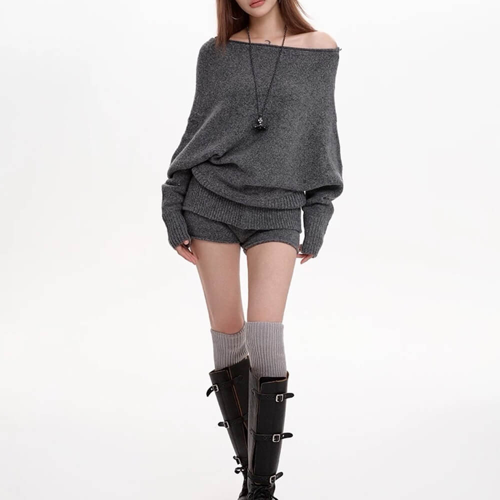 VILZSTUDIOS Fashionable off-shoulder loose sweater for casual wear
