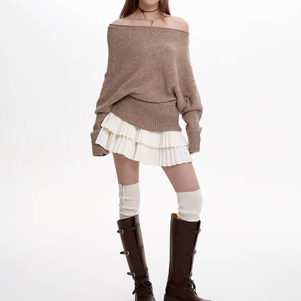 VILZSTUDIOS Fashionable off-shoulder loose sweater for casual wear