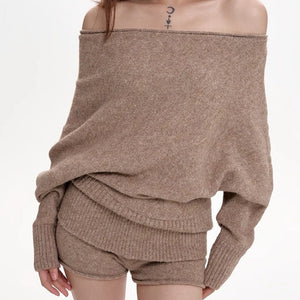 VILZSTUDIOS Fashionable off-shoulder loose sweater for casual wear