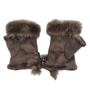 VILZSTUDIOS Cozy mittens with faux fur and lace detailing