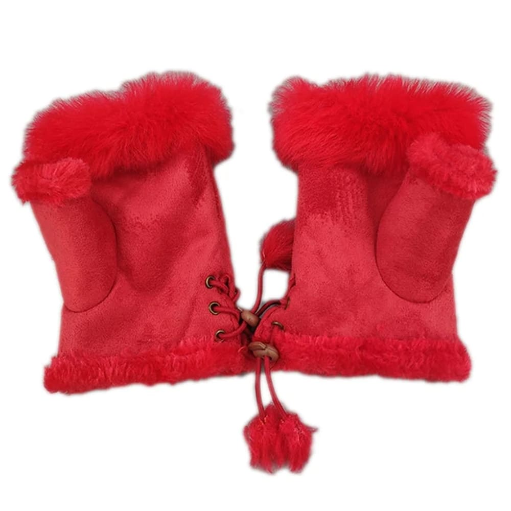 VILZSTUDIOS Cozy mittens with faux fur and lace detailing