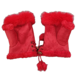 VILZSTUDIOS Cozy mittens with faux fur and lace detailing