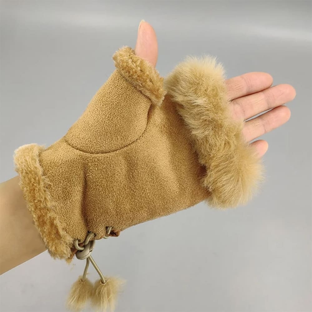 VILZSTUDIOS Cozy mittens with faux fur and lace detailing
