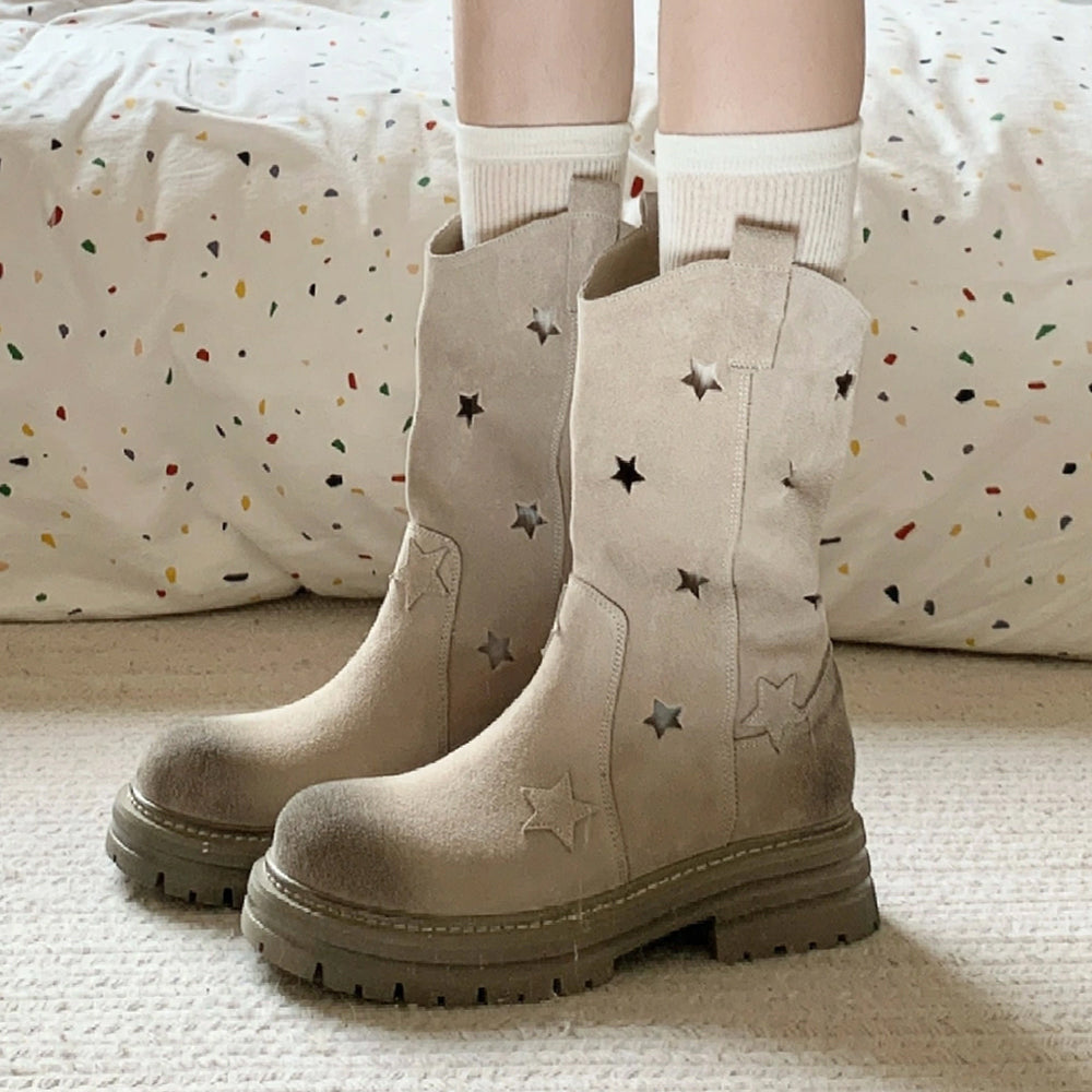 VILZSTUDIOS Stylish cowboy boots with star cut-outs and chunky sole
