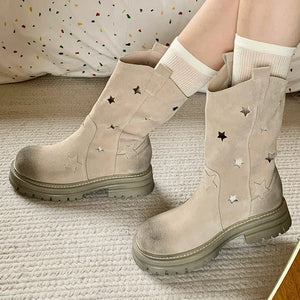 VILZSTUDIOS Stylish cowboy boots with star cut-outs and chunky sole