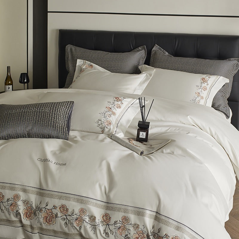 Climbing Rose Embroidered Duvet Cover Set