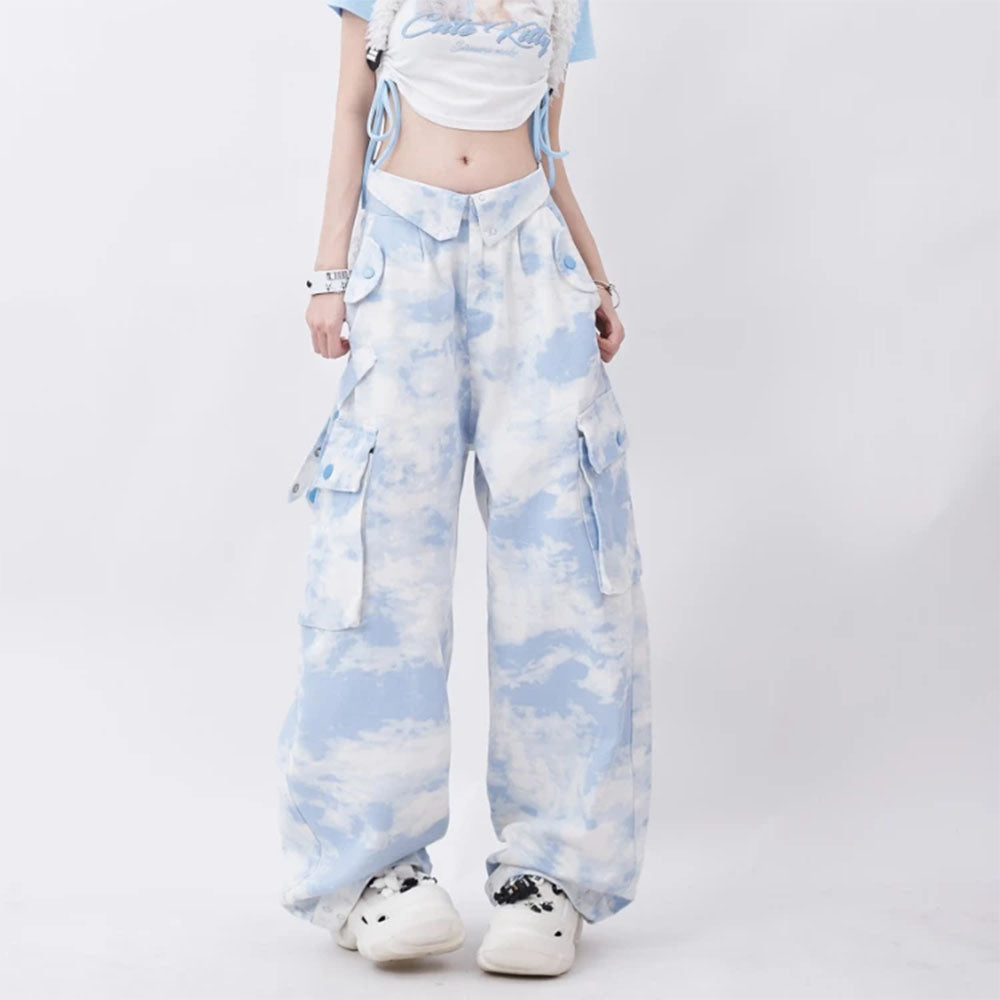 VILZSTUDIOS Oversized cargo pants with tie dye pattern