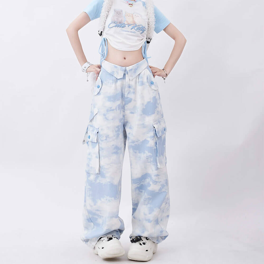 VILZSTUDIOS Oversized cargo pants with tie dye pattern