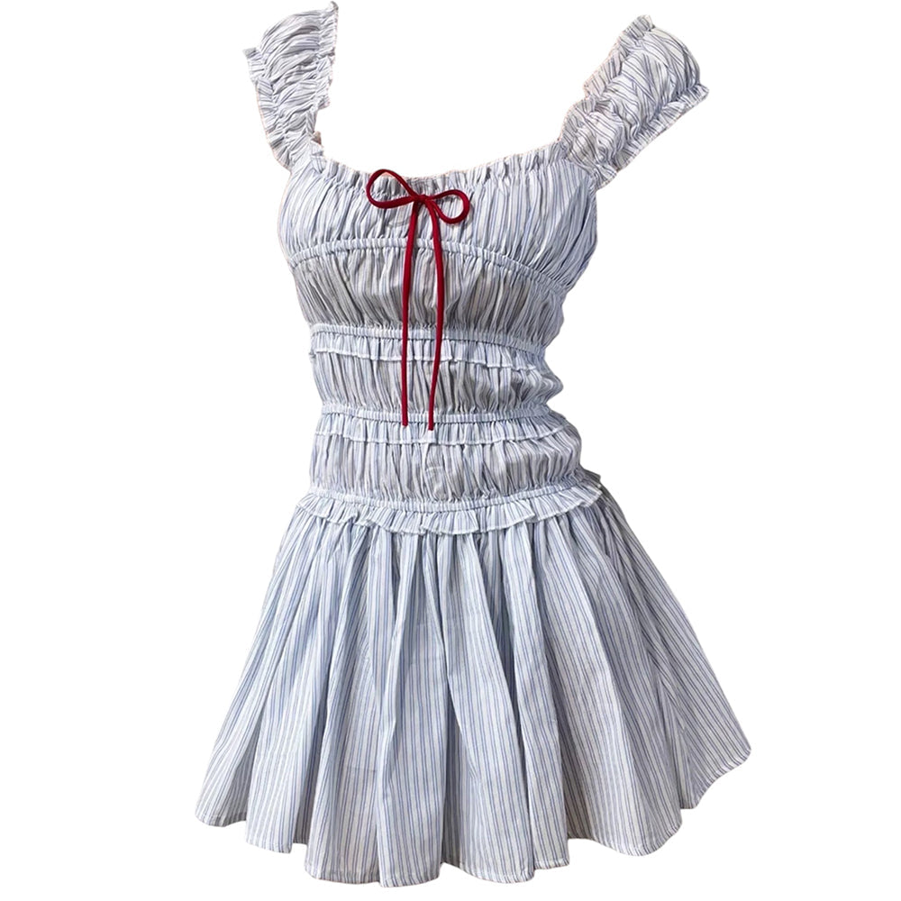 VILZSTUDIOS Coastal Striped Ruffle Mini Dress
