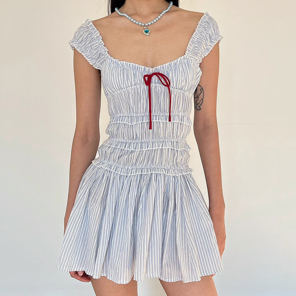 VILZSTUDIOS Coastal Striped Ruffle Mini Dress