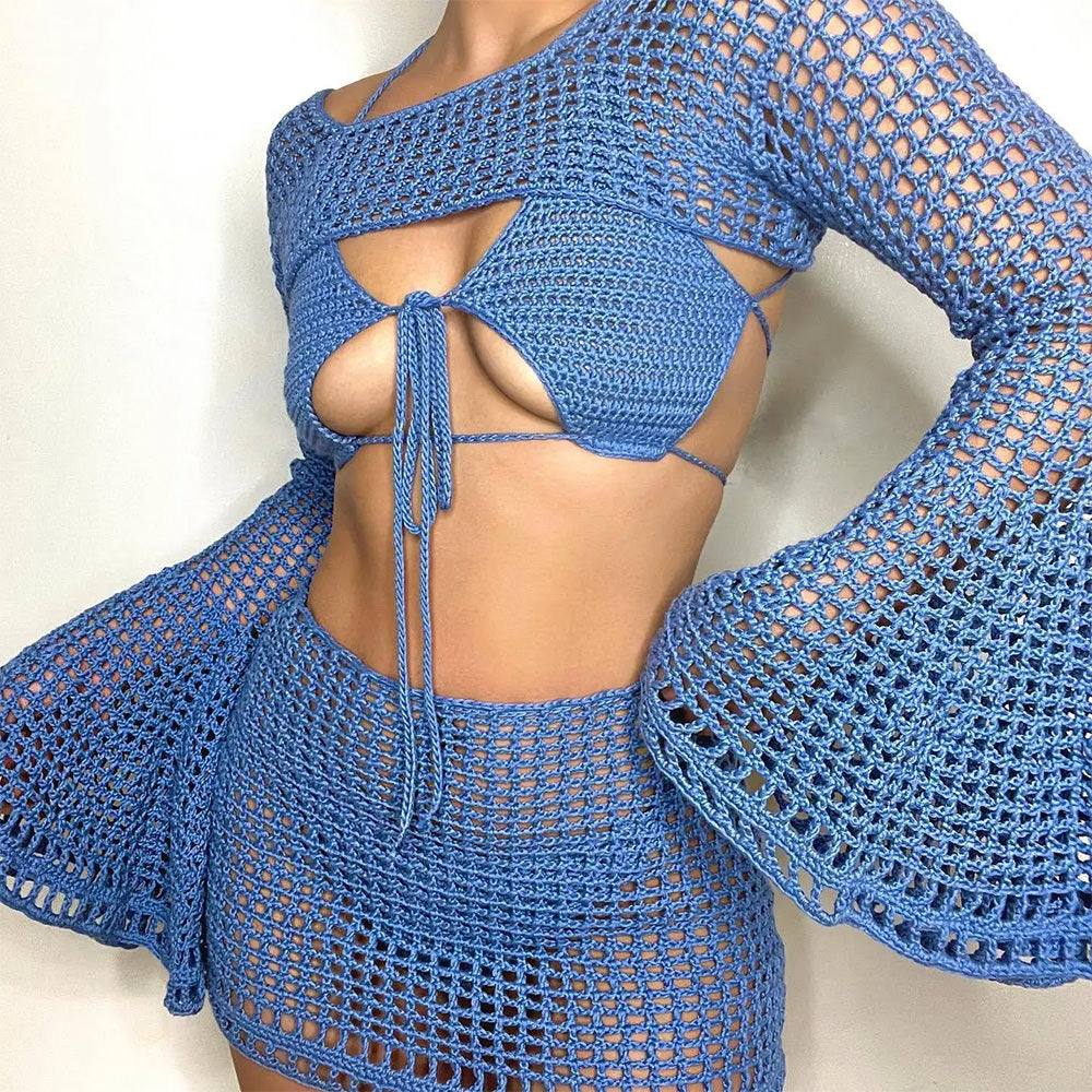 VILZSTUDIOS Crochet top and skirt set for women