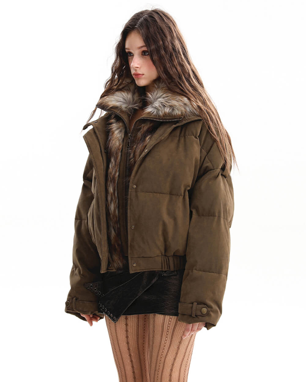 VILZSTUDIOS Stylish puffer jacket with faux fur trim