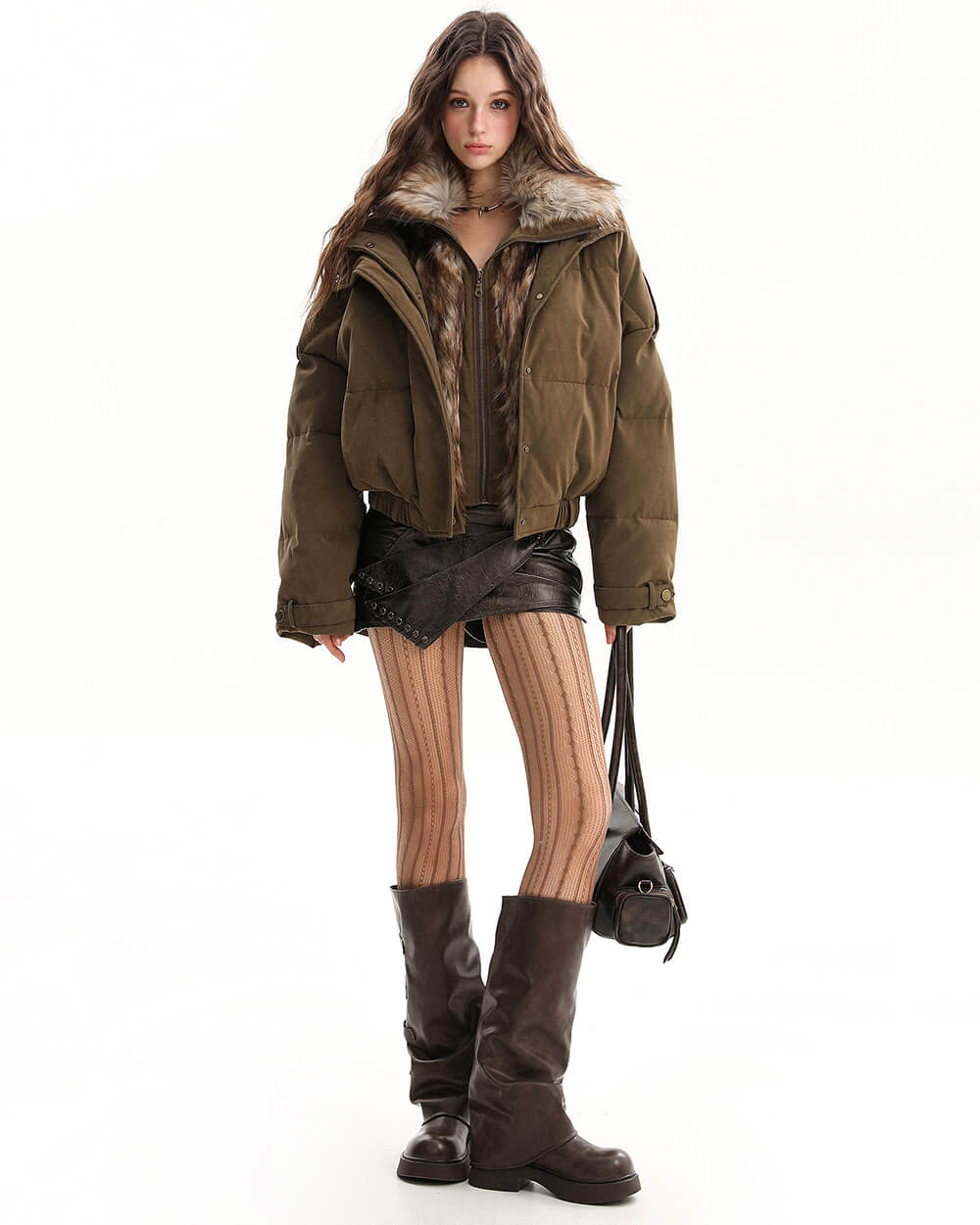 VILZSTUDIOS Stylish puffer jacket with faux fur trim