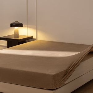 VILZSTUDIOS coffee brown fitted sheet with plush short-pile texture and elastic edges