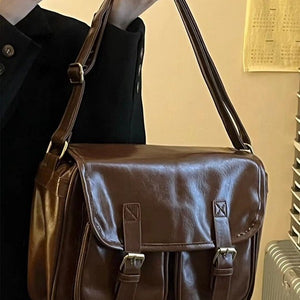 VILZSTUDIOS cognac faux leather satchel bag with gold-tone hardware