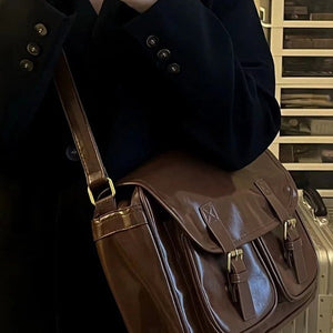 VILZSTUDIOS cognac faux leather satchel bag with gold-tone hardware