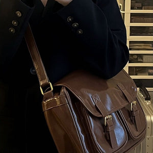 VILZSTUDIOS cognac faux leather satchel bag with gold-tone hardware