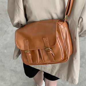 VILZSTUDIOS cognac faux leather satchel bag with gold-tone hardware