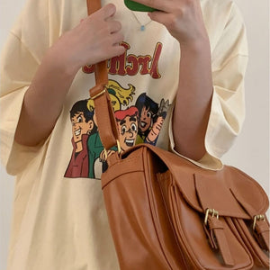 VILZSTUDIOS cognac faux leather satchel bag with gold-tone hardware