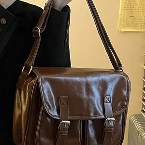 VILZSTUDIOS cognac faux leather satchel bag with gold-tone hardware